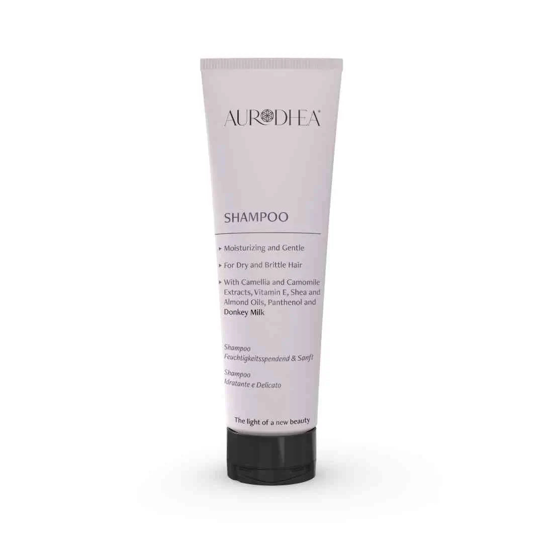 Aurodhea LA03B Shampoo mit Eselsmilch – 250 ml, pflegendes Shampoo für empfindliche Kopfhaut mit Aloe Vera, Mandelöl & Weizenprotein
