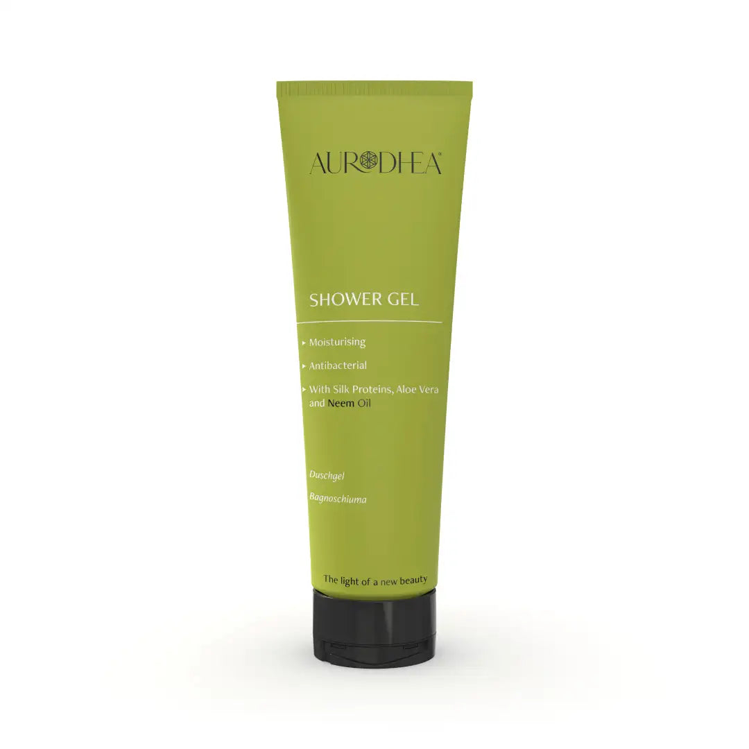 Aurodhea NM02B Duschgel mit Neemöl – 250 ml, antibakteriell & pflegend für empfindliche, trockene Haut mit Aloe Vera & Seidenprotein
