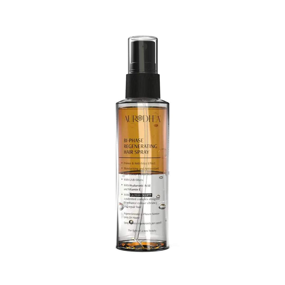 Aurodhea SOL27 2-Phasen-Sonnenspray für braunes Haar – 100 ml, mit Hyaluronsäure, Vitamin E & UVB-Schutz für Glanz & Pflege