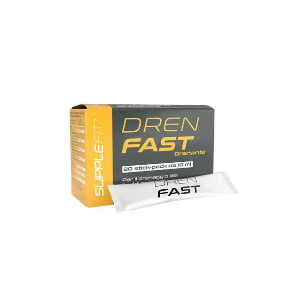 Supplefit Dren Fast INTB007 – Dunkle Box mit gelben Stickpacks à 10 ml mit Equitullas™, Magnesium & Folsäure für Entwässerung und Entschlackung.