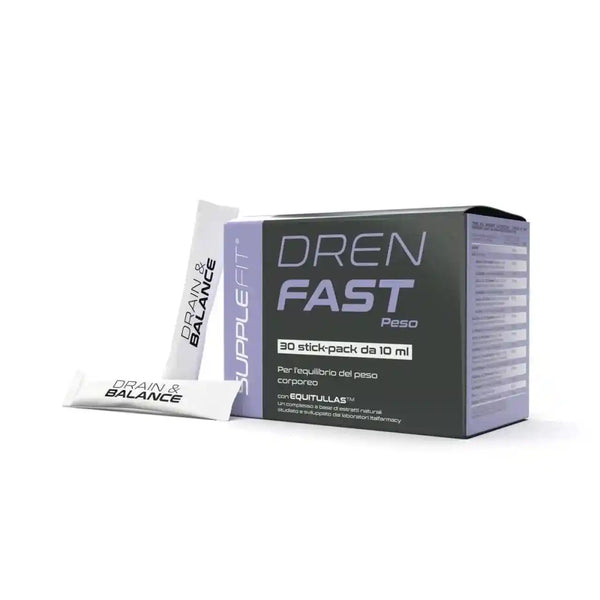 Supplefit Dren Fast INTB030 – Dunkle Box mit 30 Stickpacks à 10 ml mit Equitullas™ Komplex für Entwässerung, Entschlackung und Gewichtskontrolle.