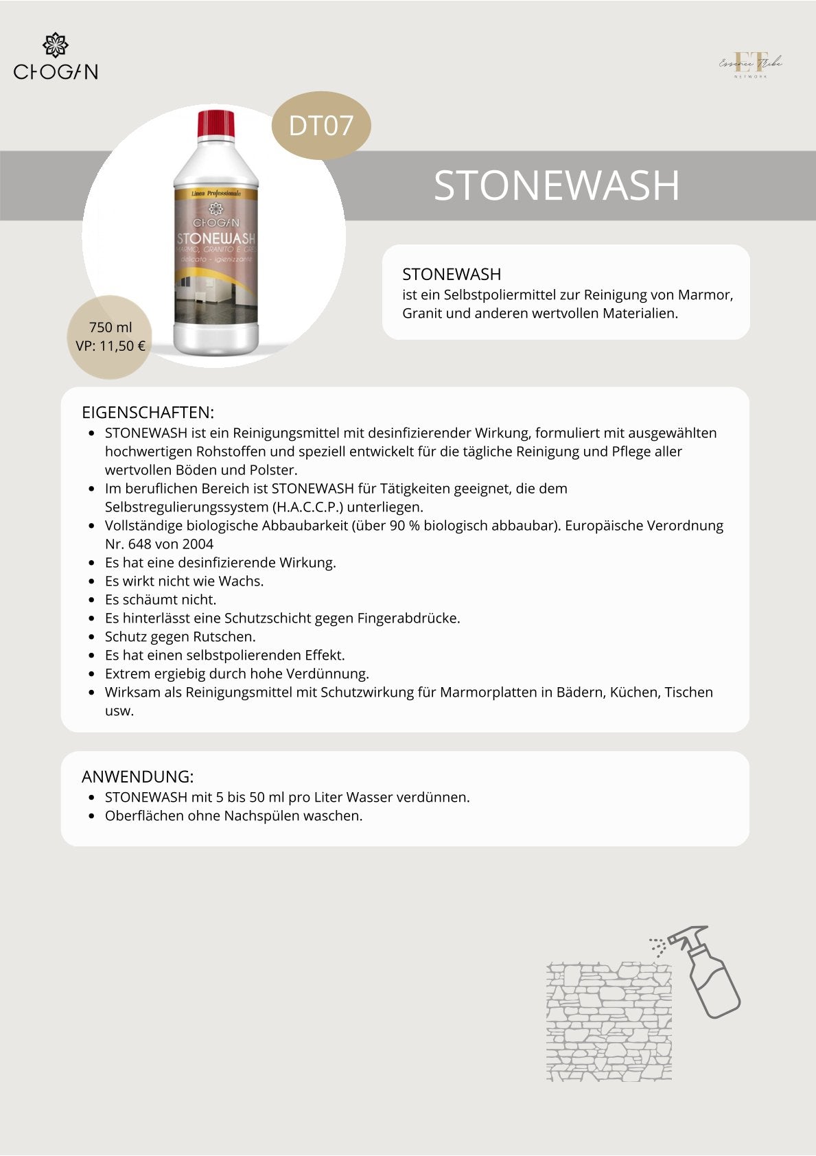 Stonewash – Hygiene-reiniger Mit Selbstglanz-effekt Für Granit, Marmor Und Steinzeug