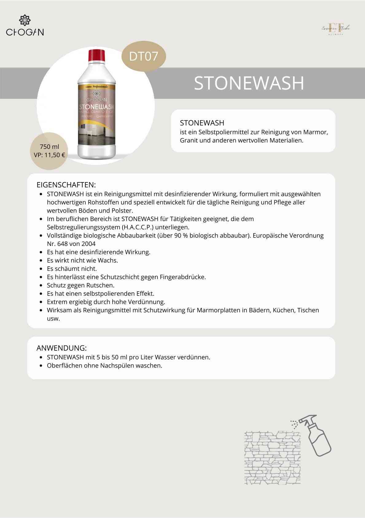 Stonewash – hygiene cleaner with a self-gloss effect for granite, marble and stoneware