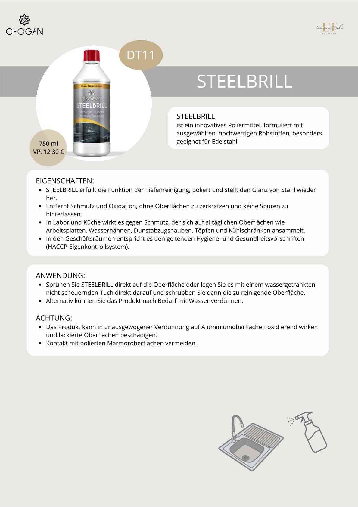 Steel Brill – nettoyant pour acier inoxydable pour un éclat radieux