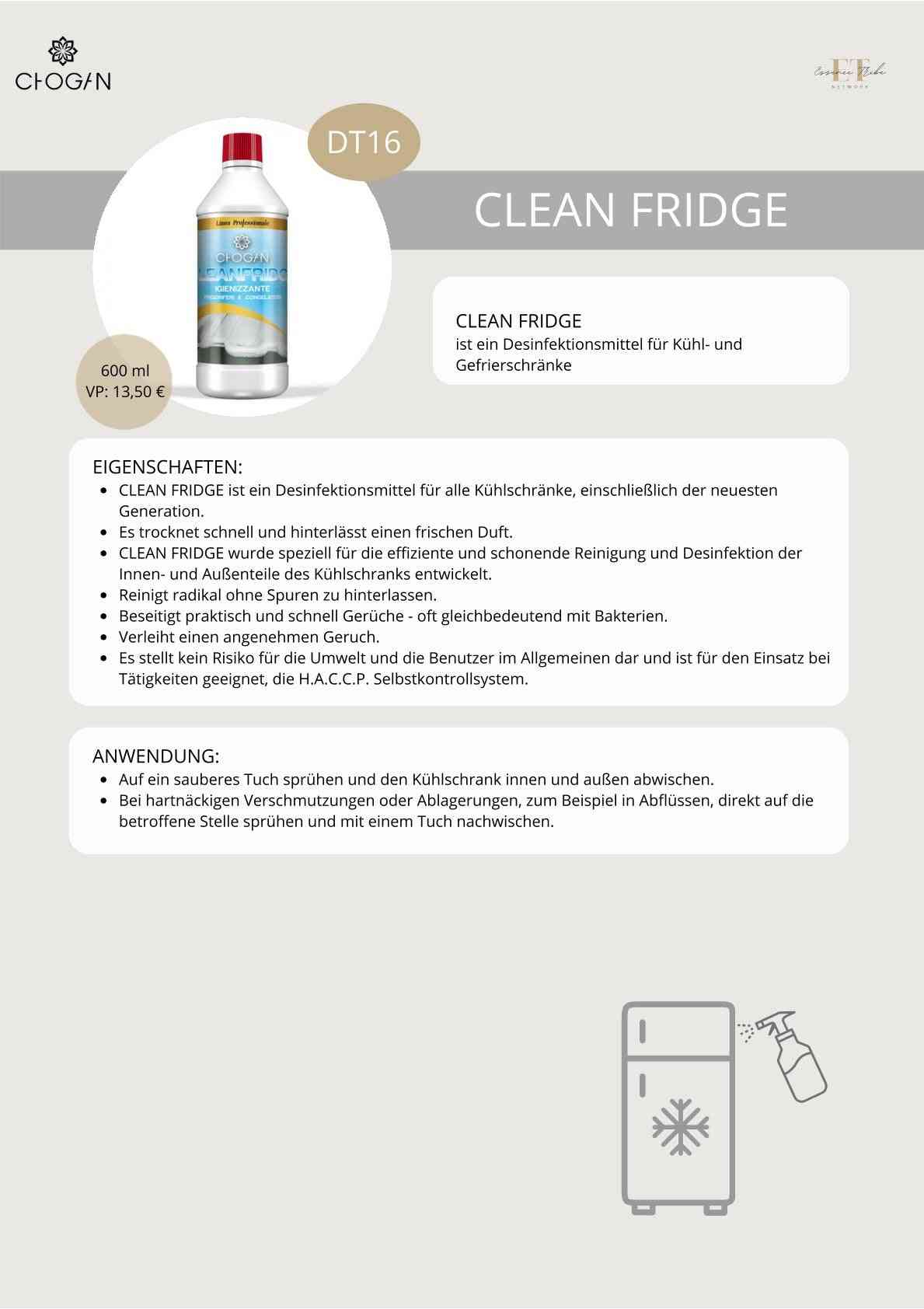 Cleanfridge – spray nettoyant hygiénique pour réfrigérateurs