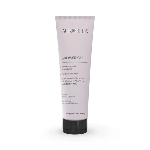 Aurodhea LA01B Duschgel mit Eselsmilch – 250 ml, pflegende Reinigung für empfindliche Haut mit Macadamiaöl, Aloe Vera & Sheabutter