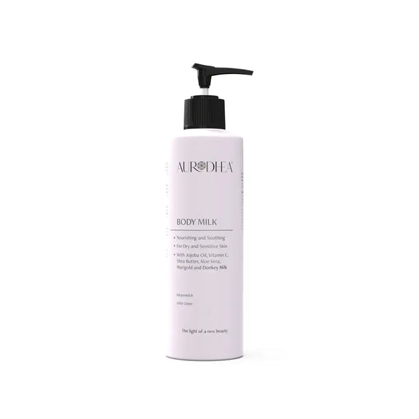 Aurodhea LA02B Körpermilch mit Eselsmilch – 260 ml, beruhigende Pflege für empfindliche & trockene Haut mit Sheabutter & Aloe Vera