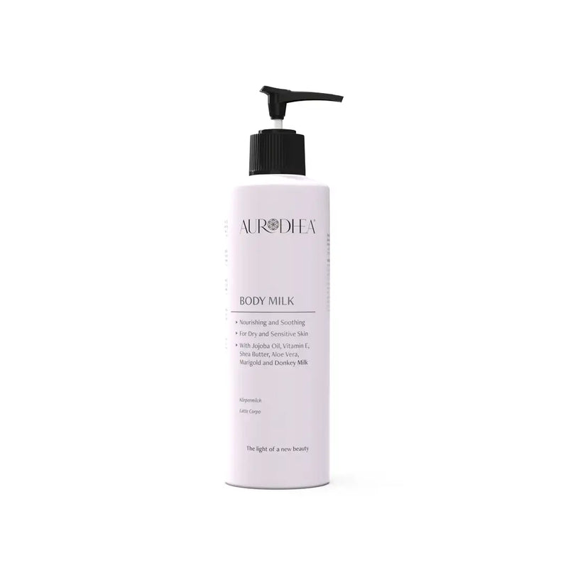 Aurodhea LA02B Körpermilch mit Eselsmilch – 260 ml, beruhigende Pflege für empfindliche & trockene Haut mit Sheabutter & Aloe Vera