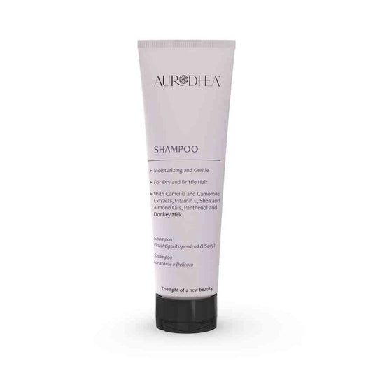 Aurodhea LA03B Shampoo mit Eselsmilch – 250 ml, pflegendes Shampoo für empfindliche Kopfhaut mit Aloe Vera, Mandelöl & Weizenprotein