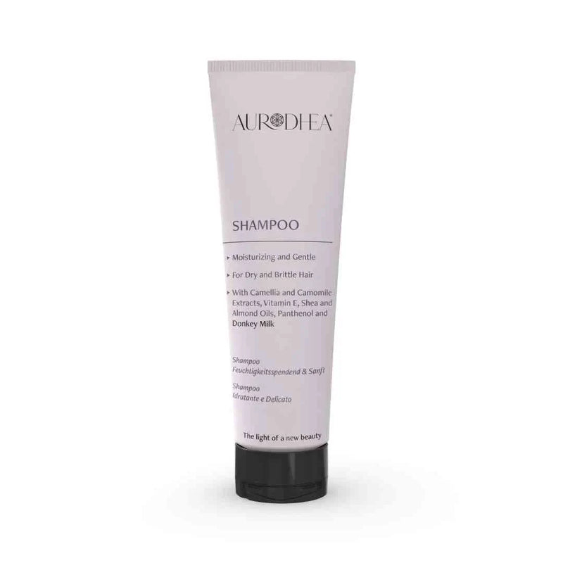 Aurodhea LA03B Shampoo mit Eselsmilch – 250 ml, pflegendes Shampoo für empfindliche Kopfhaut mit Aloe Vera, Mandelöl & Weizenprotein