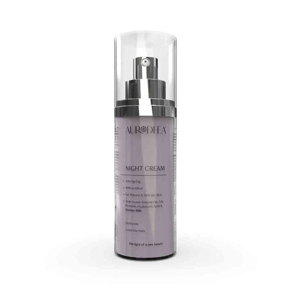 Aurodhea LA05B Nachtcreme mit Eselsmilch – 50 ml, Anti-Aging Nachtpflege mit Hyaluronsäure, Koffein & Actifcol für reife Haut