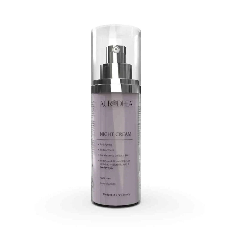 Aurodhea LA05B Nachtcreme mit Eselsmilch – 50 ml, Anti-Aging Nachtpflege mit Hyaluronsäure, Koffein & Actifcol für reife Haut