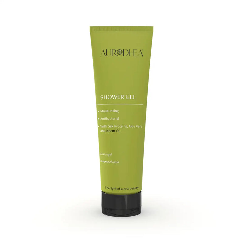 Aurodhea NM02B Duschgel mit Neemöl – 250 ml, antibakteriell & pflegend für empfindliche, trockene Haut mit Aloe Vera & Seidenprotein