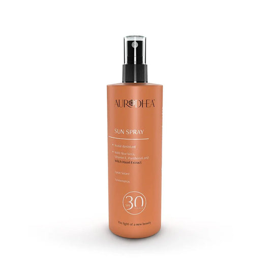 Aurodhea SOL01B Sonnenspray LSF 30 – 150 ml, wasserfestes Sonnenspray mit Aloe Vera, Vitamin E & Hamamelis für mittleren bis hohen UV-Schutz