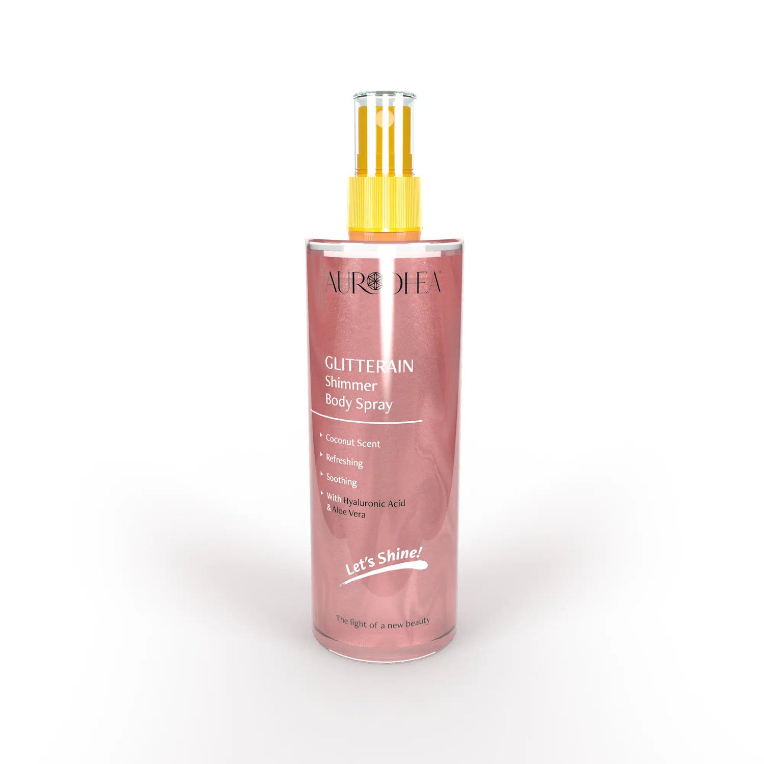 Aurodhea SOL22 Glitterain – Pink Shimmer Body Spray mit Kokosduft – 150 ml, rosa Glanz & kühlende Pflege mit Aloe Vera & Hyaluronsäure