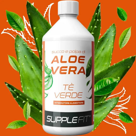 Aloe Vera Saft INTB011 – Nahrungsergänzung mit Fruchtfleisch & grünem Tee, 1 Liter Flasche