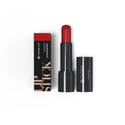 Chogan Glossy Lipstick Strawberry MKRS10 – geöffneter Lippenstift mit Verpackung