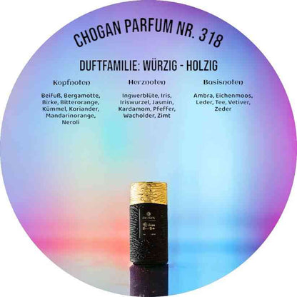 Chogan Parfum 318 - maskuliner Duft mit frischen, würzigen und holzigen Noten, ideal für den modernen Mann.