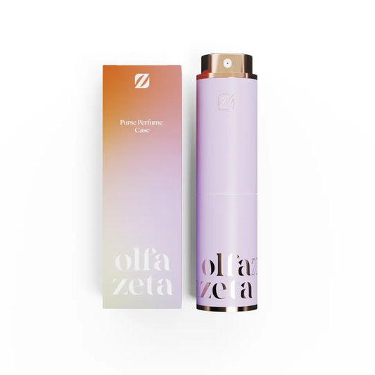 Parfüm-Taschenetui Modern Lila von Olfazeta mit Verpackung, Frontansicht