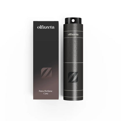 Parfüm-Taschenetui Timeless Schwarz von Olfazeta mit Verpackung, Frontansicht