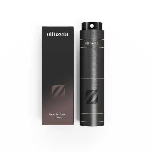 Parfüm-Taschenetui Timeless Schwarz von Olfazeta mit Verpackung, Frontansicht