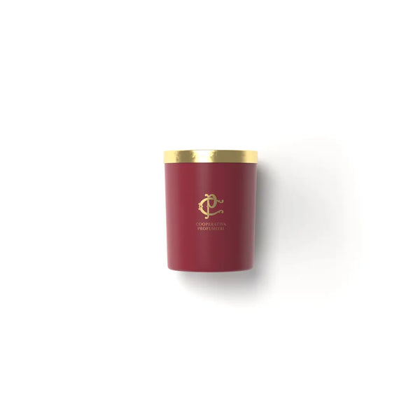 Cooperativa Profumieri ROSÉA Rosenduft-Duftkerze in 190 g mit bordeauxrotem Gefäß und goldenem Deckel