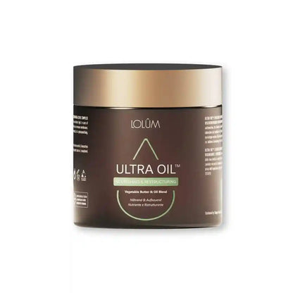 Lolûm Ultra Oil Nourishing & Restructuring LO011: Brauner Tiegel mit goldenem Deckel, 80 g, für nährende Haut- und Haarpflege.