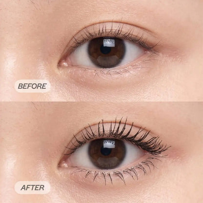 Wimpern vor und nach der Anwendung der MoniAmori Mascara