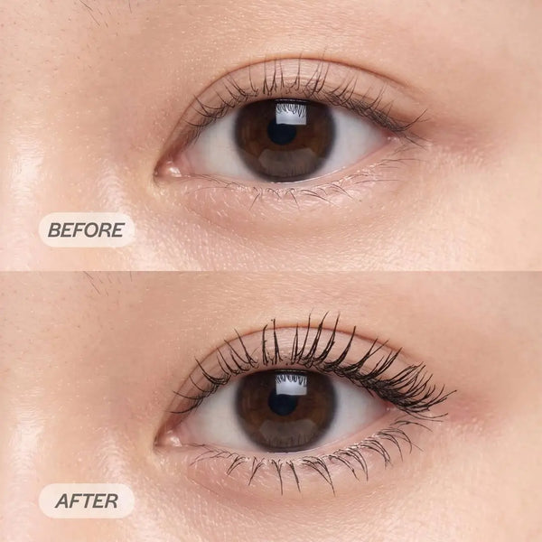 Wimpern vor und nach der Anwendung der MoniAmori Mascara