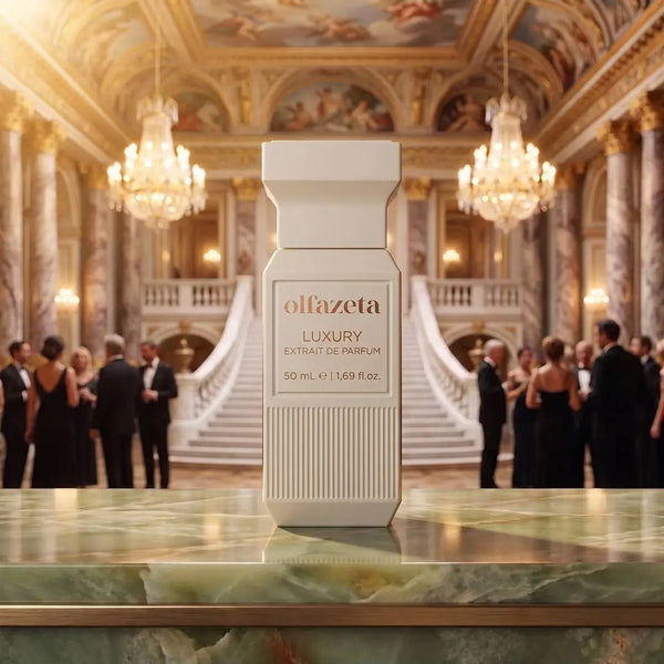 Olfazeta Amphera Luxury Damenparfum 50 ml im eleganten Flakon vor klassischer Kulisse