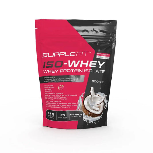 SuppleFit Iso-Whey Kokos SU0118 – Proteinpulver mit Kokosgeschmack, 20 x 30 g, mit B-Vitaminen & Präbiotika