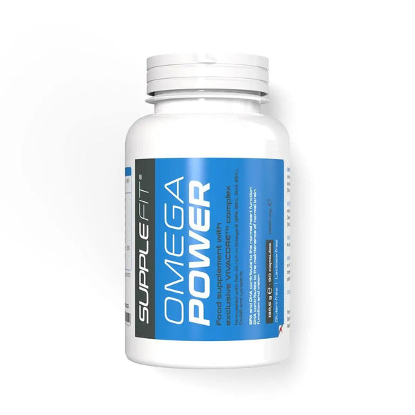 SuppleFit OmegaPower INTB050 – Weiße Dose mit 90 Weichkapseln, Omega-3 Fischöl mit VIVACORE™ Komplex, CoQ10 & Vitamin E