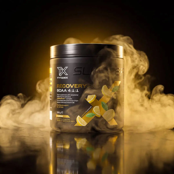 Supplefit RECOVERYPRO INTS003 BCAA 4:1:1 Dose vor gelbem Rauch